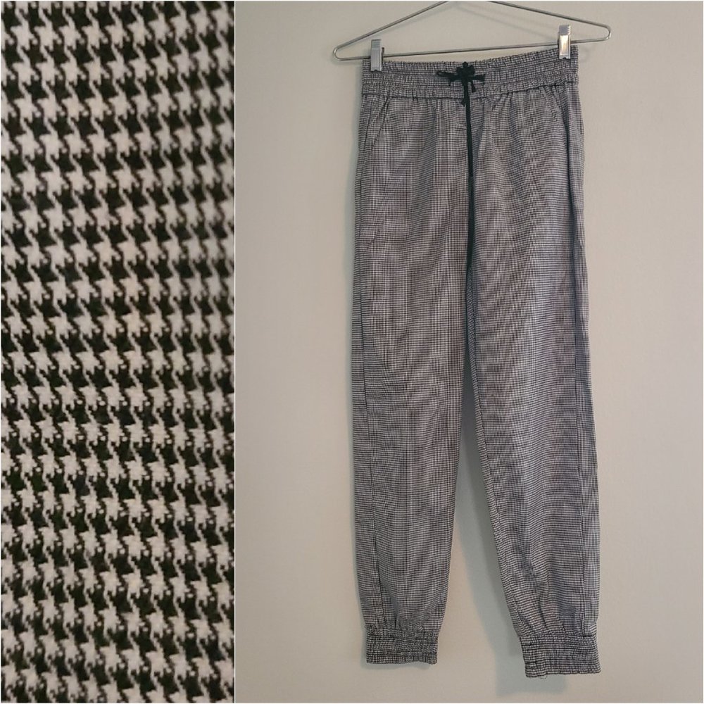 NWT Forever 21 Black & White Lined Houndstooth Trouser Joggers Pants Baggy Fit